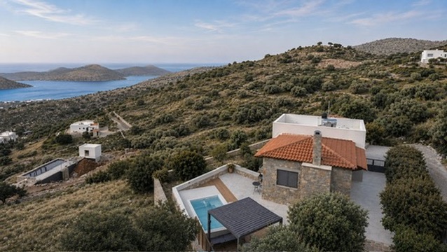 Villa aerial view with Spinalonga